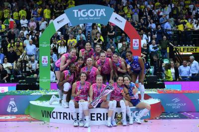 TREVISO 22 04 2025 LEGAVOLLEY PLAYOFF CAMPIONATO 2024-2025 PROSECCO DOC IMOCO - CONSEGNA SCUDETTO