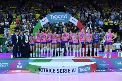 TREVISO 22 04 2025 LEGAVOLLEY PLAYOFF CAMPIONATO 2024-2025 PROSECCO DOC IMOCO - CONSEGNA SCUDETTO